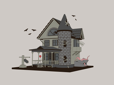 The haunted house 2d ghost house horror illustration vector