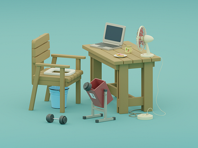 Designer's workplace 3d 3d illustration blender illustration isometry office