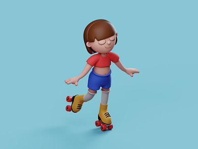 Girl on roller skates 3d blender caracter cartoon style cute illustration render