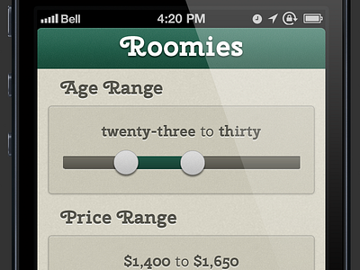 Roomies Age/Price/Neighborhood Preferences ios iphone preferences slider ui