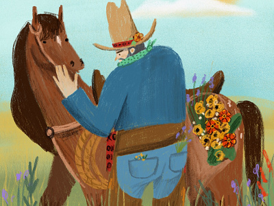 Cowboy Collecting Flowers