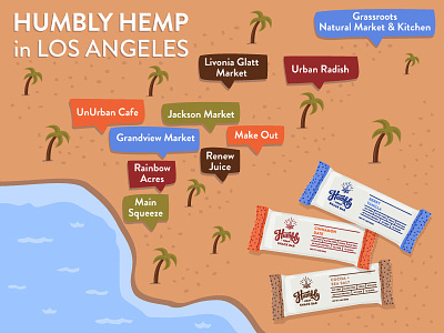 Humbly Hemp: Illustrated Stockist Map digital illustration food and beverage health food hemp illustration los angeles map shop