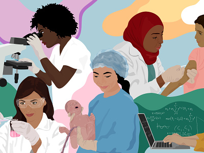 World Health Organization: International Women's Day editorial illustration portraits science stem women