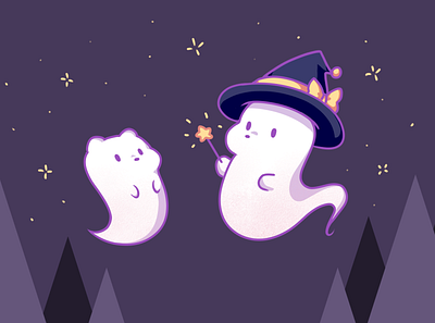 Magic bear ghost bear cartoon fun ghost halloween illustration magic spooky wizard