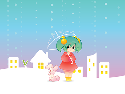 Sweet Rain Drops adobe illustrator city hatsune miku illustration rabbit rain umbrella vector
