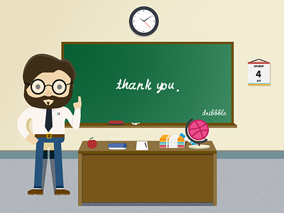Dribbble classroom - Thanks Kevin! apple classroom design first first shot flat graphic illustration logo teacher thank you vector