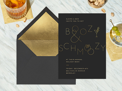 Boozy & Schmoozy card design holiday invitation paperless post typography