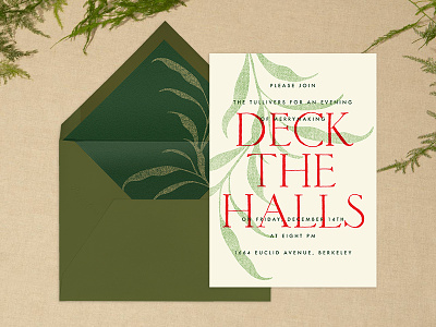 Red & Greenery card design holiday invitation paperless post typography