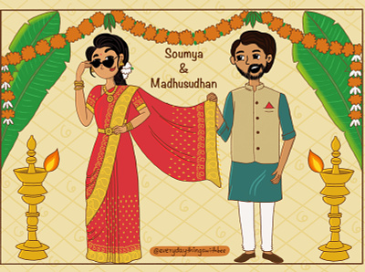 Karanataka Couple Wedding Illustration ceremony character design couple illustration design festival illustration india indian wedding kannada traditional wedding card wedding invite