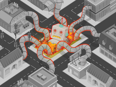 Robot Infestation city robots vector