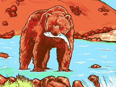 Bear bear fishing oversaturated