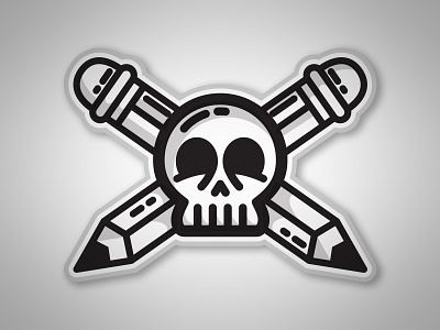 Pencil Skull & Bones art bones clean cross hipster icon line logo mark skull vector