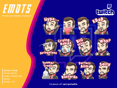 I will create custom twitch emotes and sub, badge in 24 hours 5$ badges design emotes emotestwitch gameshow illustration sticker design stickers streamergame twitch
