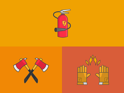 Fire station stickers 👨🏽‍🚒🔥 axes cartoon fire fire extinguisher firefighter fireman gloves orange red stickers
