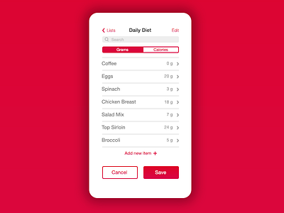 Daily Diet List (Health & Fitness App Tracker) fitness health ios iphone mobileapp mockup practice