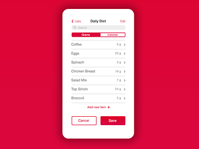 Daily Diet List (Health & Fitness App Tracker)
