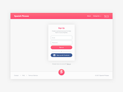 Spanish Phrases - Sign Up Page Layout app daily ui design layout sign up ui web