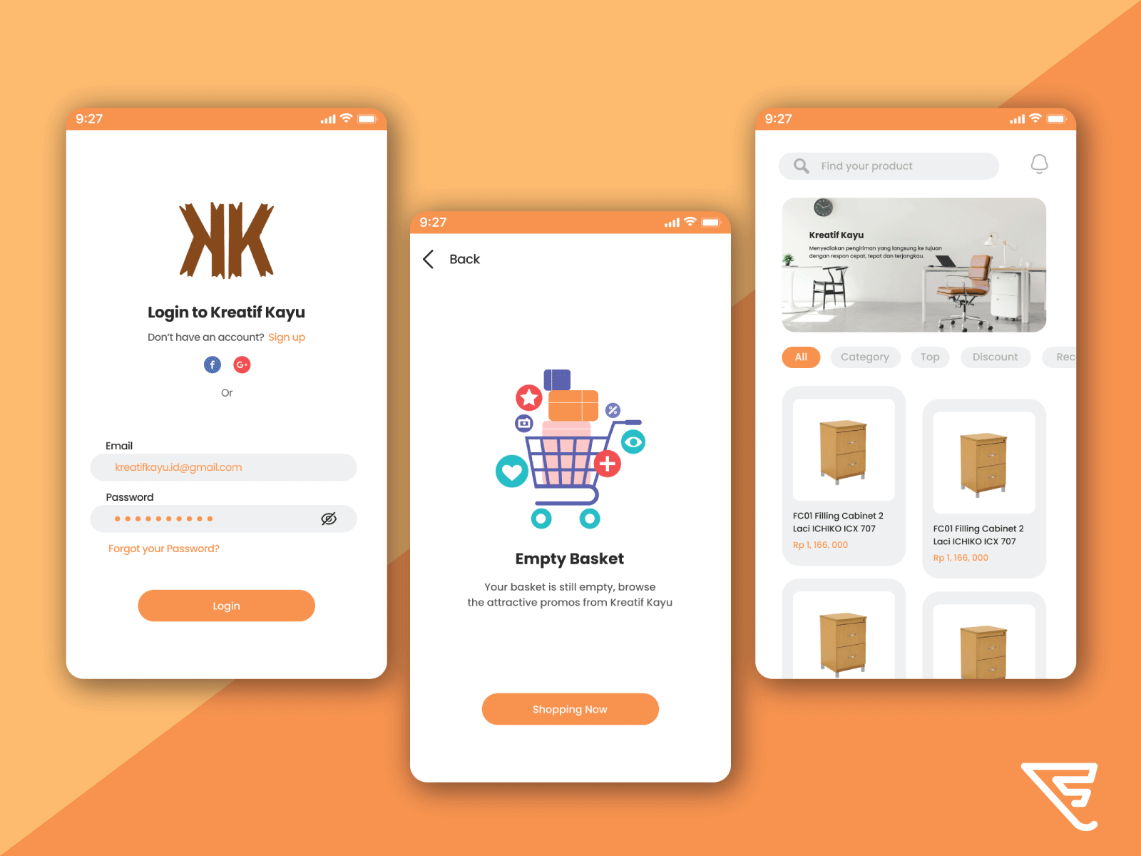 Kreatif Kayu Mobile branding e commerce ecommerce orange ui ui design wood industry