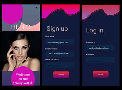 Signup pages for a beauty app