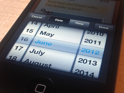 Date picker in Journalized app buttons date picker ios iphone uidatepicker