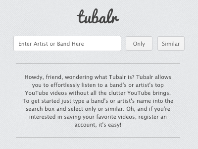 Tubalr app interface minimal music simple ui