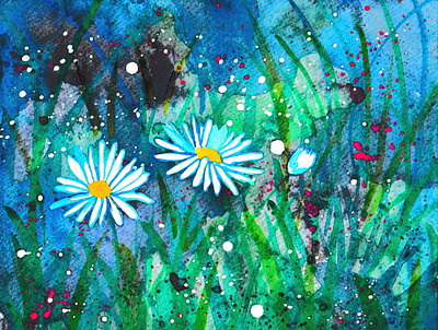 Daisies in the night daisies daisy floral flower flower illustration flowers night