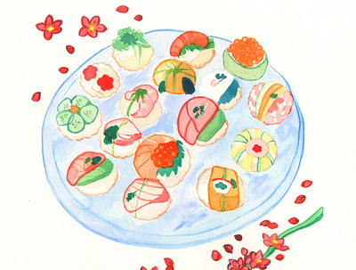 Plate of Sushi food food illustration sushi watercolor