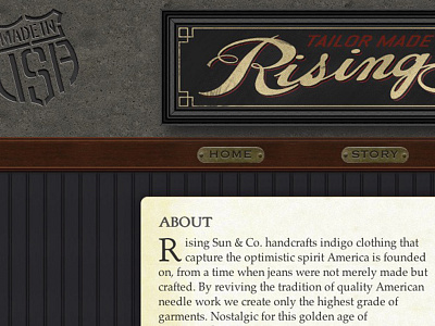 Rising Sun & Co fashion product design responsive skeuomorphic website