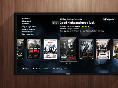 TV interface app application carousel dark interface movies tv vod