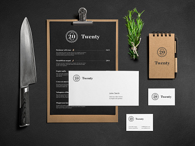 Twenty stationery branding cards envelope logodesigner menu menu design notepad notes restaurant rosemary stationery