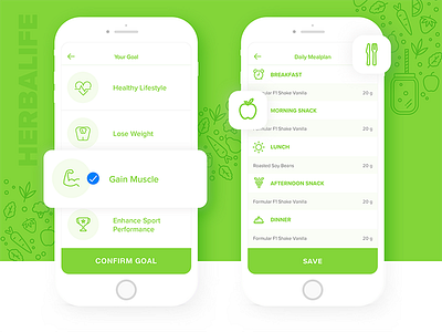 Herbalife App 🍏 app clean color design fruit goals green ios minimal miquido mobile mobile app nice simple training app ui ux veggie
