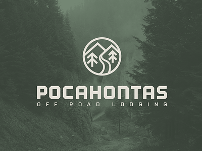 Pocahontas logo cabins four wheeling icon lodging logo motocross off road trees typography woods