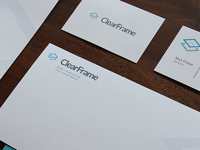 Clearframe Print branding business cards collateral envelopes logo print stationery