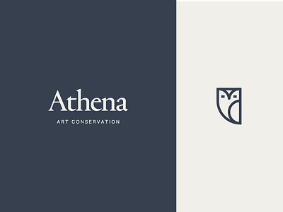 Athena art branding icon line logo monolinear owl typography