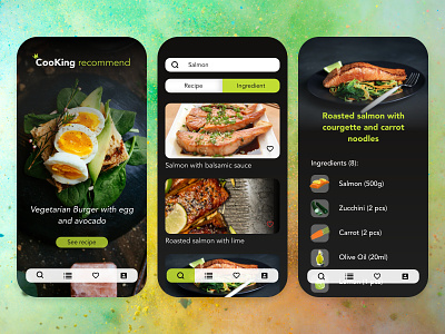 Daily UI #40 Recipe app appdesign cookidoo cooking dailyui design food foodapp ingredients l4l likeforlike logo menu recipe recommend restaurant salmon ui ux yummly