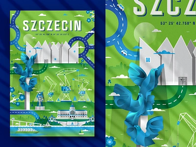 SZCZECIN Flat Style Design Poster art buildins city illustration cityscape design flat flat cities flat city flat design flat illustration flat poster flat style flatdesign illustration illustration art illustrations illustrator poland wrocław