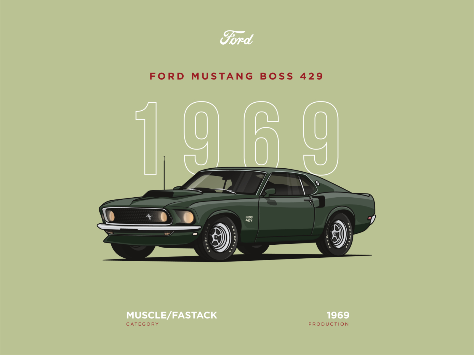 FORD MUSTANG 1969 ILLUSTRATION by kostrzewadesign.com on Dribbble