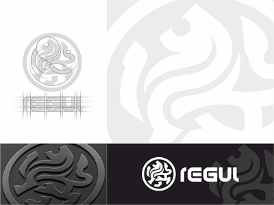 REGUL cryptocurrency logo concept. brand brandbook branding business corporate dinamic heraldic identity lion logo logotype minimal minimalism minimalistic modern round simpl solid stilishly