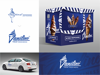 Ice cream maker logo auto brand brandbook branding business car company corporate cream design double meaning for ice ice cream identity lettering logo logotype mark vector