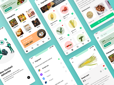 Grocery app (Veggies) app branding design fruits typography ui ux vegetables