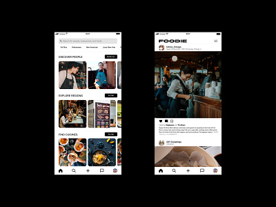 Foodie (Explore Page + Personal Feed) app design feed food mobile social media timeline ui
