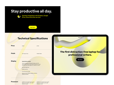 Typewritr (Landing Page) e commerce landing page product start up tech ui yellow