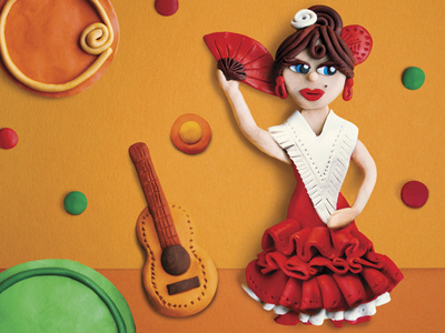 Fragment of poster for "Flamenco School" clay dance school flamenco illustration modeling plastiline