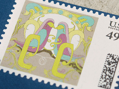 Wedding Stamp art illustration invitations nouveau stamp wedding