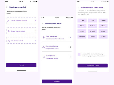 Crypto wallet creation screen by Oyelola Gbolagunte on Dribbble