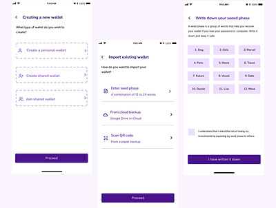 Crypto wallet creation screen design typography ui