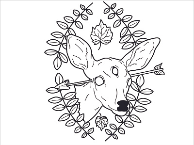 Deer animal blackandwhite design illustration linework tattoo