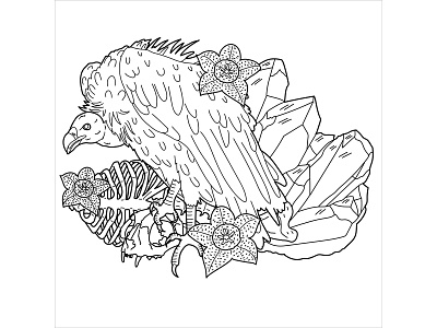 Vulture animal blackandwhite crystal design illustration linework tattoo