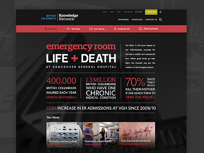 Emergency Room Website dark grid home page icons infographic landing site stats web website