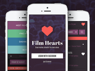 Film Hearts Web App app flat icons iphone landing login menu mobile search